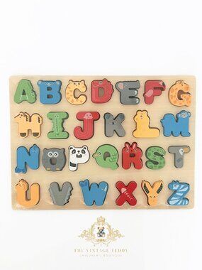 NWT Cute Wooden Alphabet Animal Characters Fun Play Set Kids Early Learning Toys